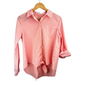 CHICO'S Pink White Stripe NO-IRON Button Front Shirt Blouse Sz 1 Cotton Preppy‎